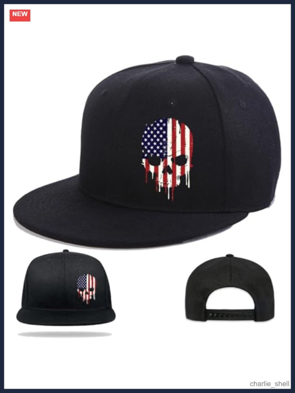 Men's Skeleton Snapback Flat Bill Baseball Cap Polyester